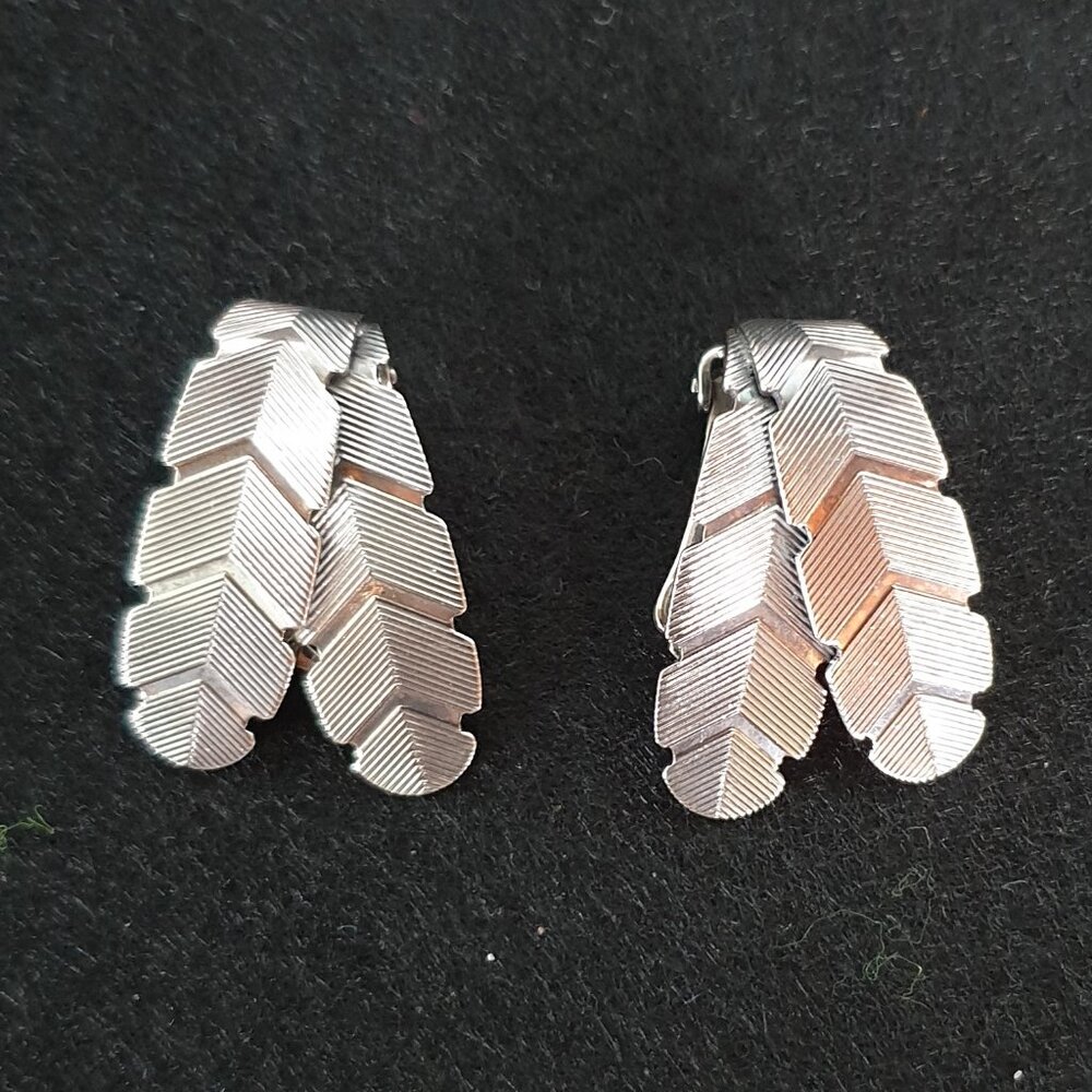Unique Design Vintage German Modernist Sterling Silver Clip-On Earrings